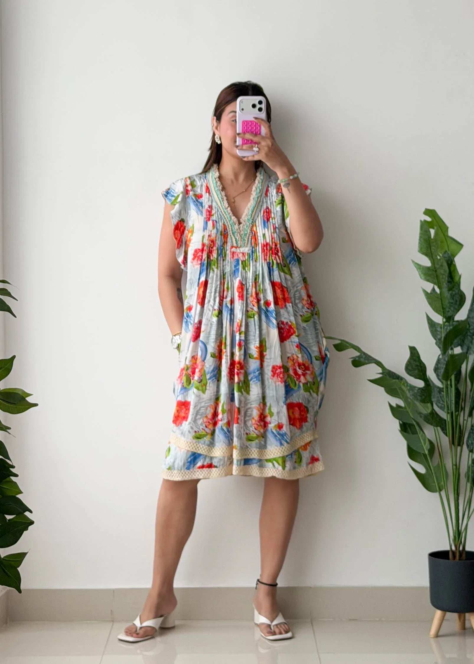 Size M-L, Floral Smocked Mini Dress