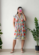 Size M-L, Floral Smocked Mini Dress