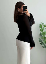 Size S-M, Black Sequin Statement Top with Sheer Sleeves - Closet by Payal