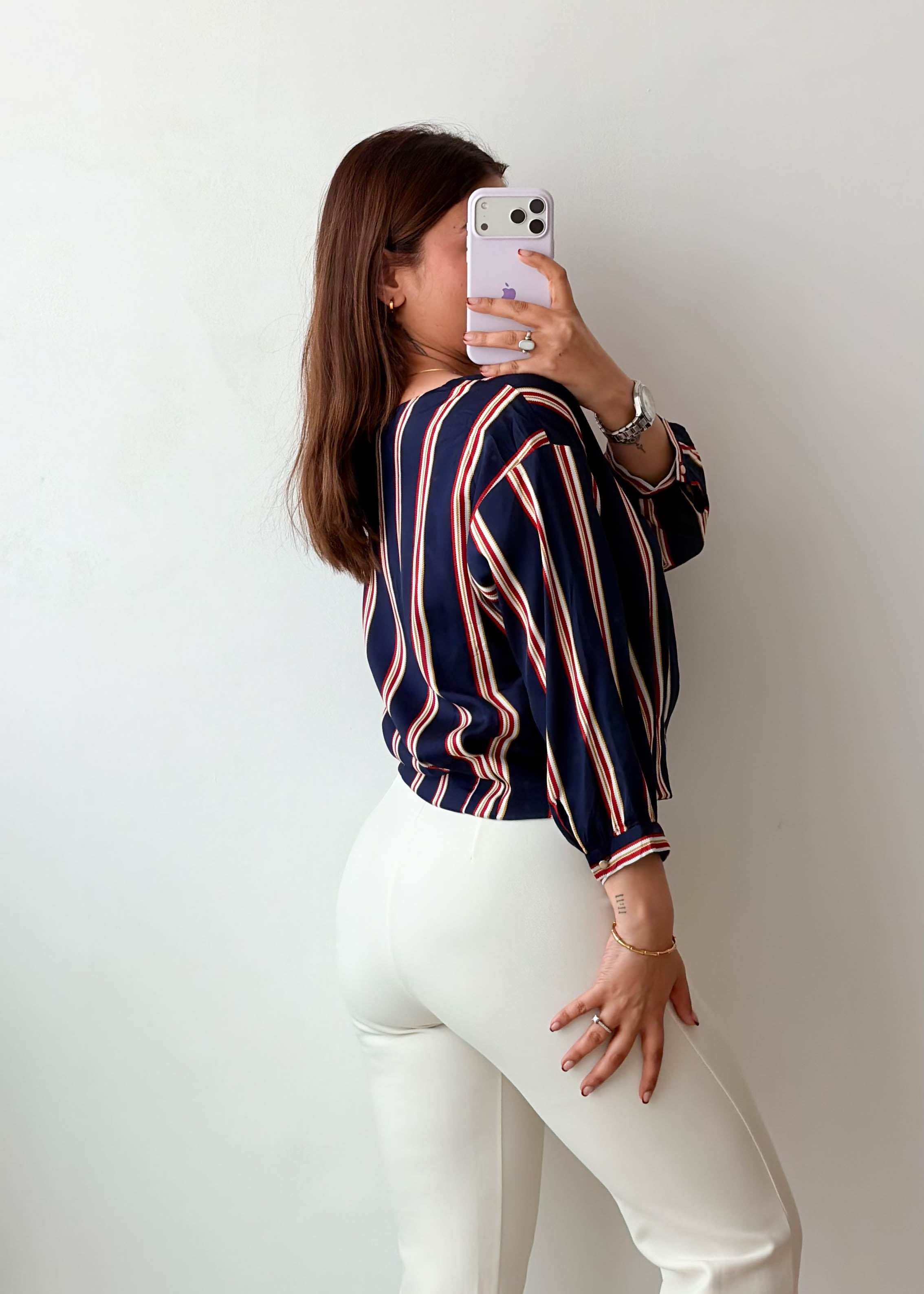 Size M-L Navy Stripe Crop Top