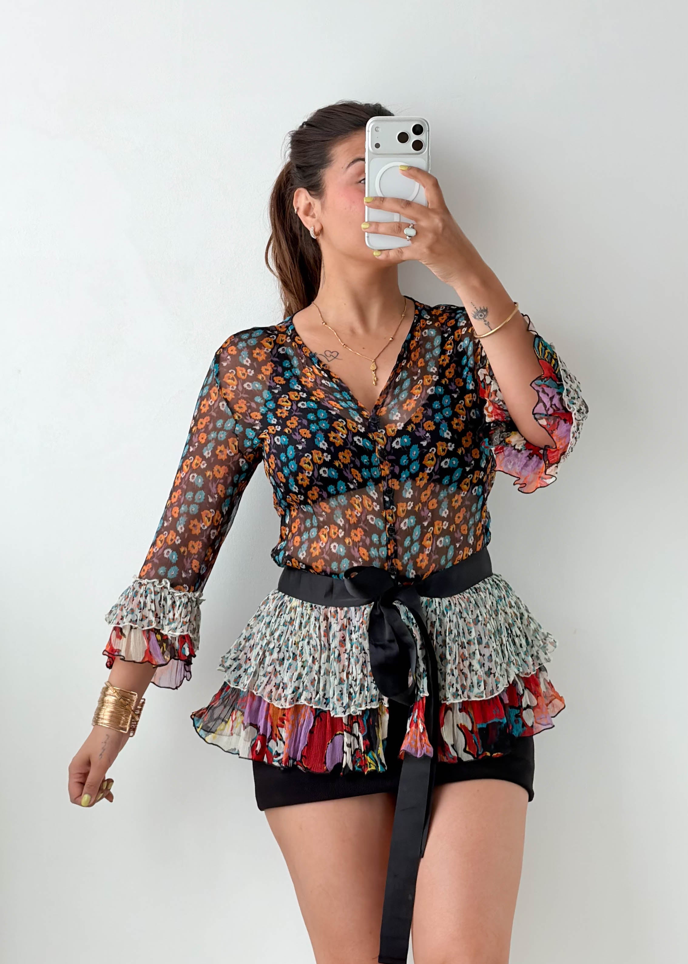 Size XS-S Multicolor Boho Floral Peplum Top