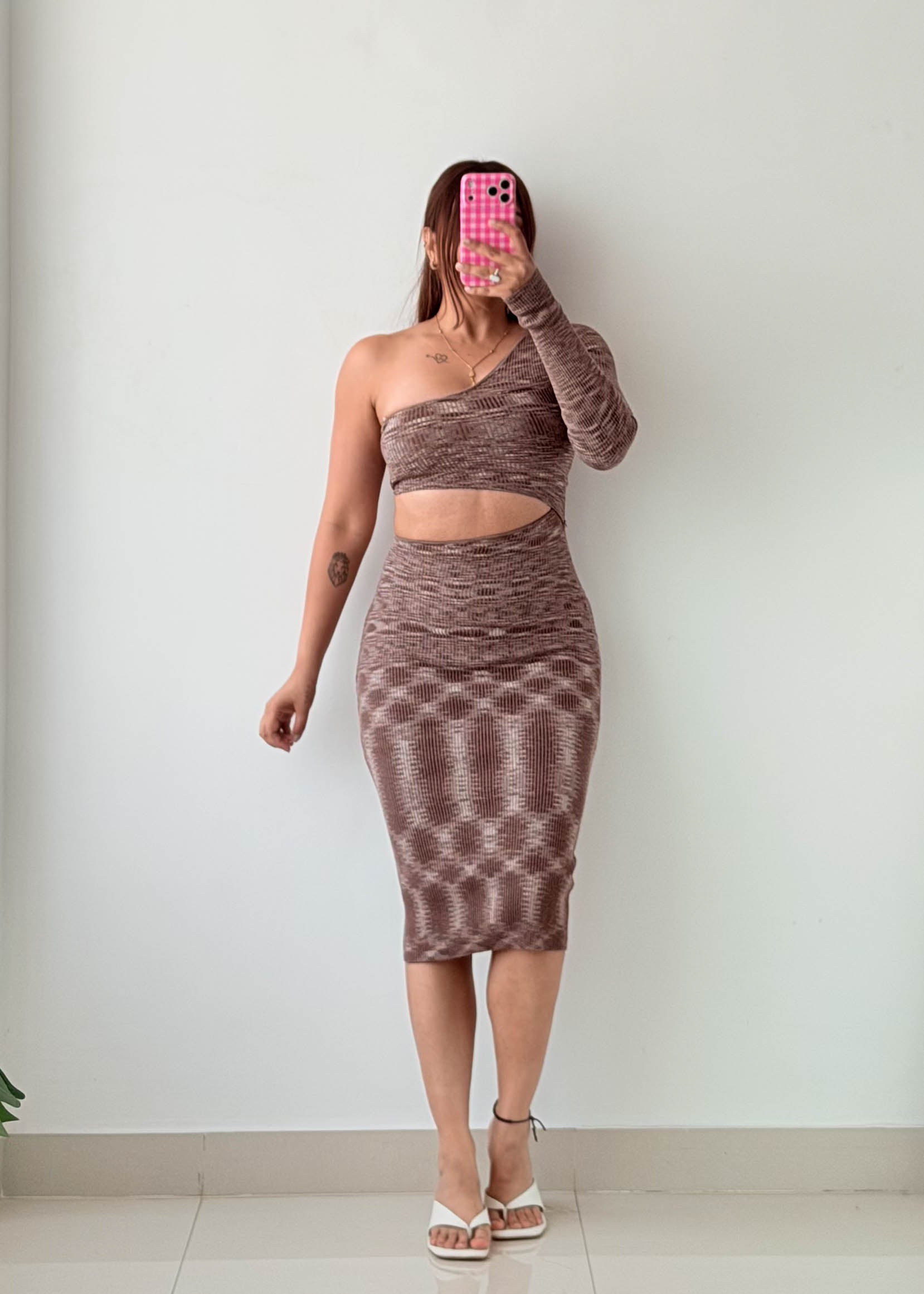 Size XS-S Brown One-Shoulder Bodycon Dress