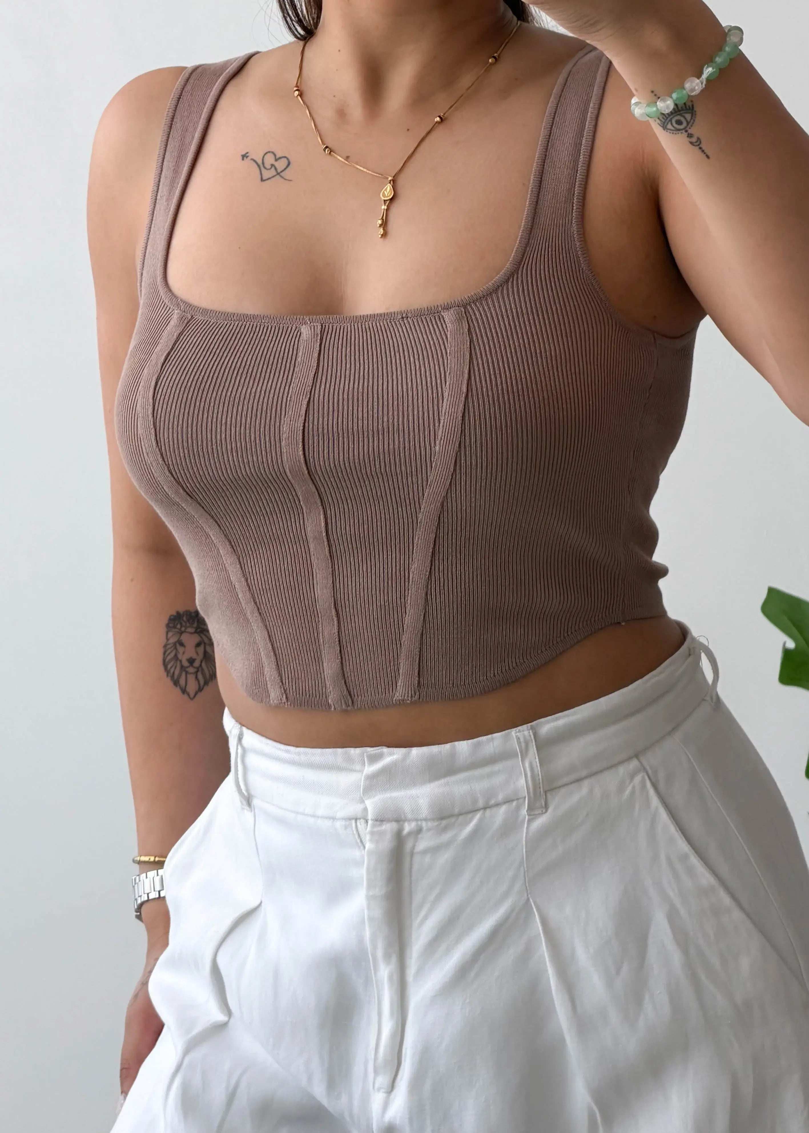 Size XS-S, Brown Corset Style Crop Top