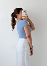 Size XS-S Sky Blue Ribbed Bodysuit