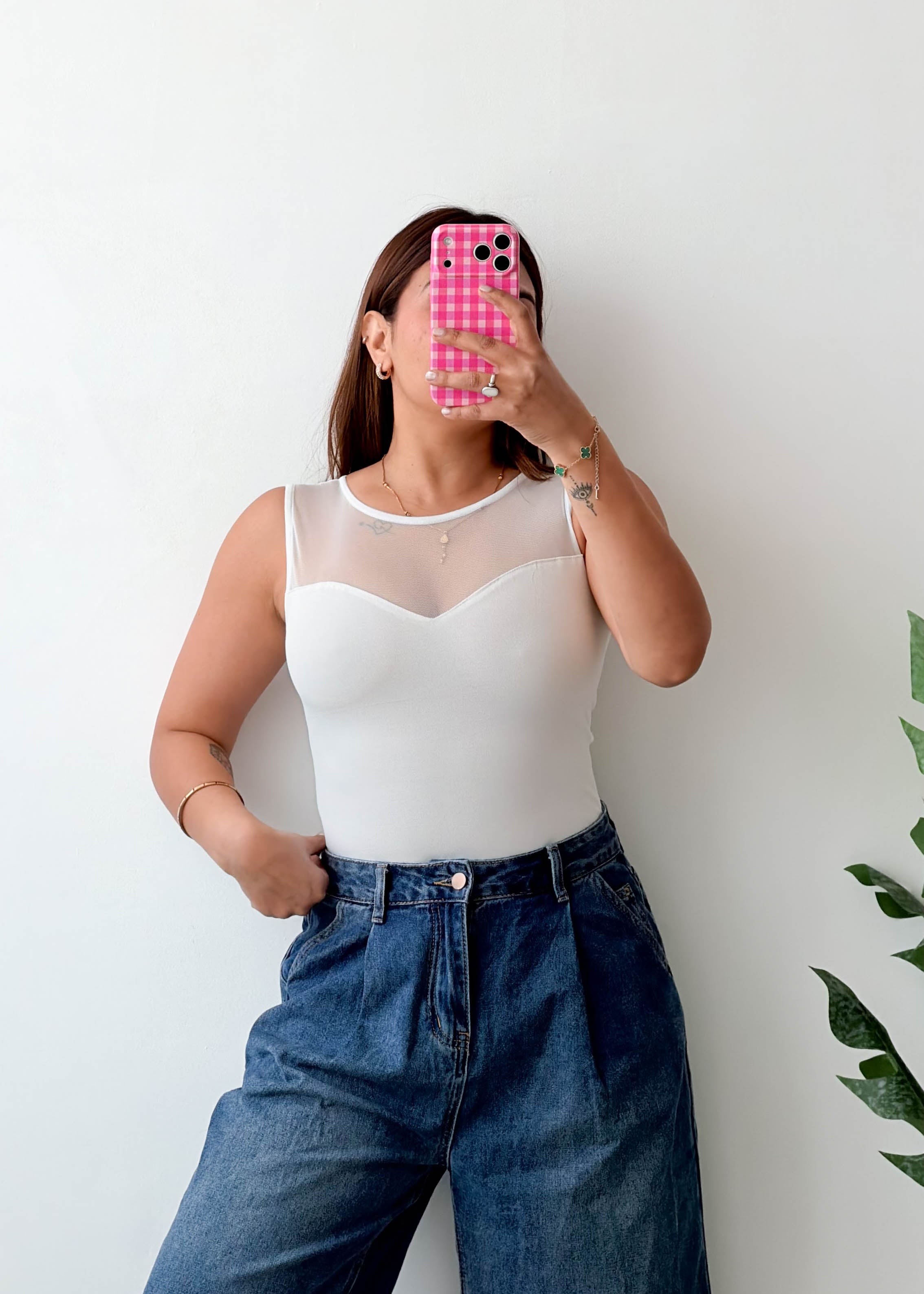 Size S-M White Mesh Neck Bodysuit