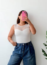 Size S-M White Mesh Neck Bodysuit