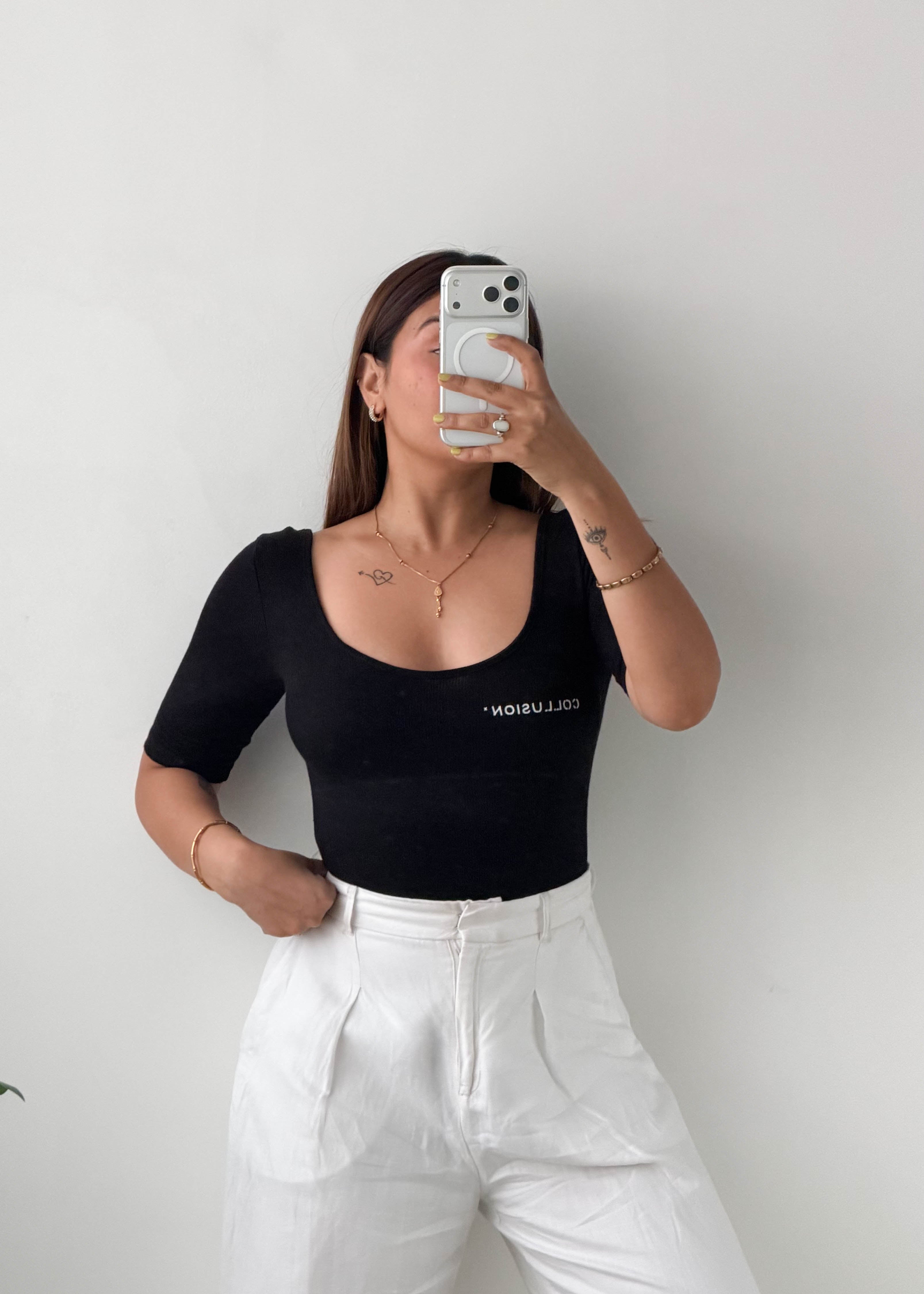 Size XS-S Black Half Sleeve Bodysuit
