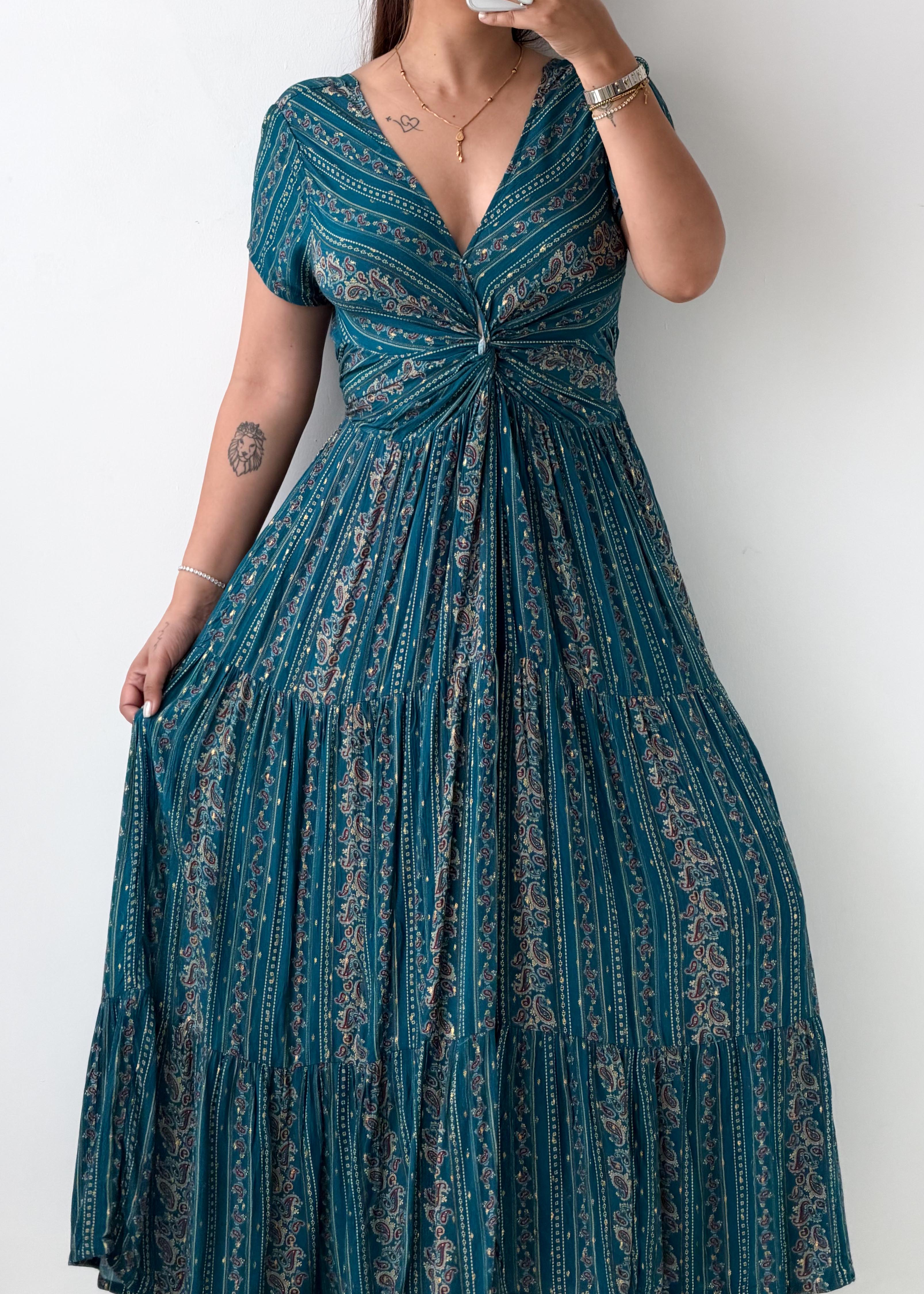 Size S-M Teal Printed Maxi Dress