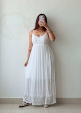Size S-M White Lace Panel Maxi Dress With Lining