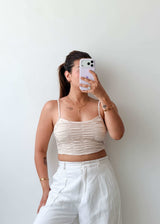 Size XS-S Cream Ruched Cami Crop Top