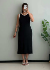 SIZE L-XL, Black Contrast Trim Sleeveless Midi Dress - Closet by Payal