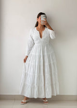 Size XS-S White Embroidered Cotton Maxi Dress