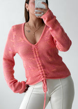 Size M-L Pink Drawstring Knit Cardigan Top