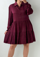 Size S-M Burgundy Tiered Shirt Mini Dress