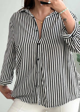 Size S-M, Black & White Vertical Stripe Shirt for Women - Closet by Payal