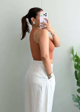 Size XS-S, Rust High Neck Ribbed Crop Top - Closet by Payal