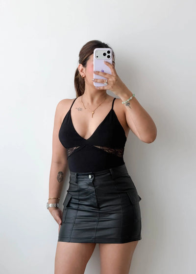 Size XS-S Black Minimal Strap Bodysuit