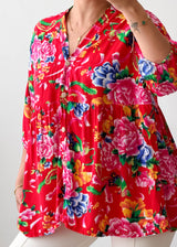 Size L-XL Red Floral Babydoll Top