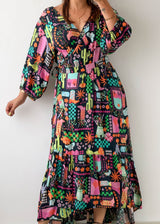 Size XL-XXL Black Abstract Printed Maxi Dress
