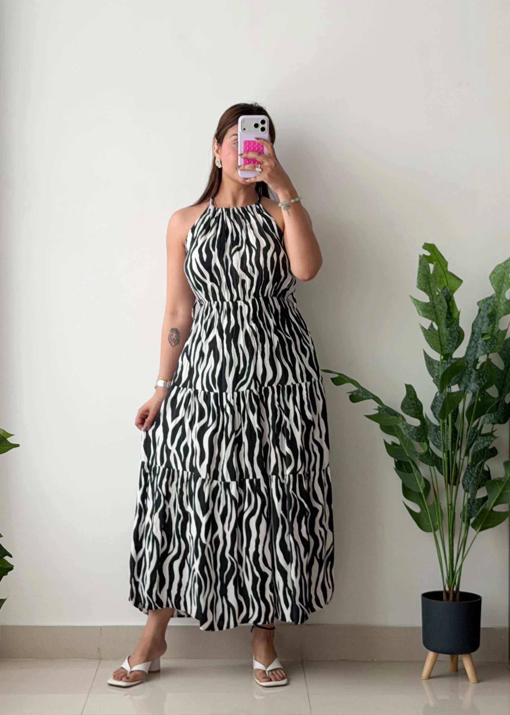 Size S-M, Zebra Print Halter Maxi Dress
