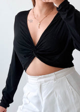 Size L-XL Black Twist Front Crop Top