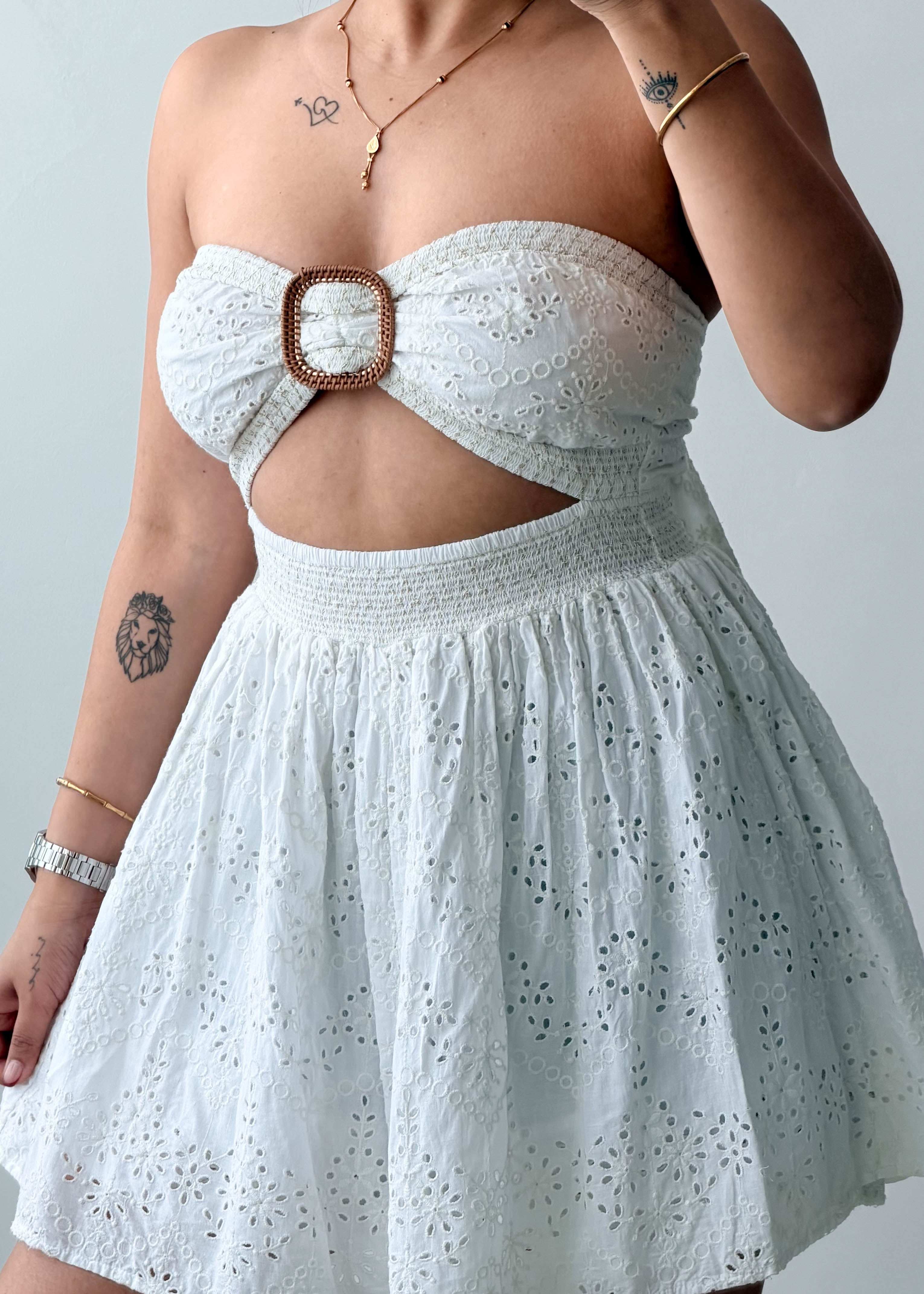 Size S-M White Broderie Cotton Cut-Out Dress