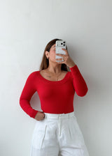 Size S-M Red Ribbed Long Sleeve Top