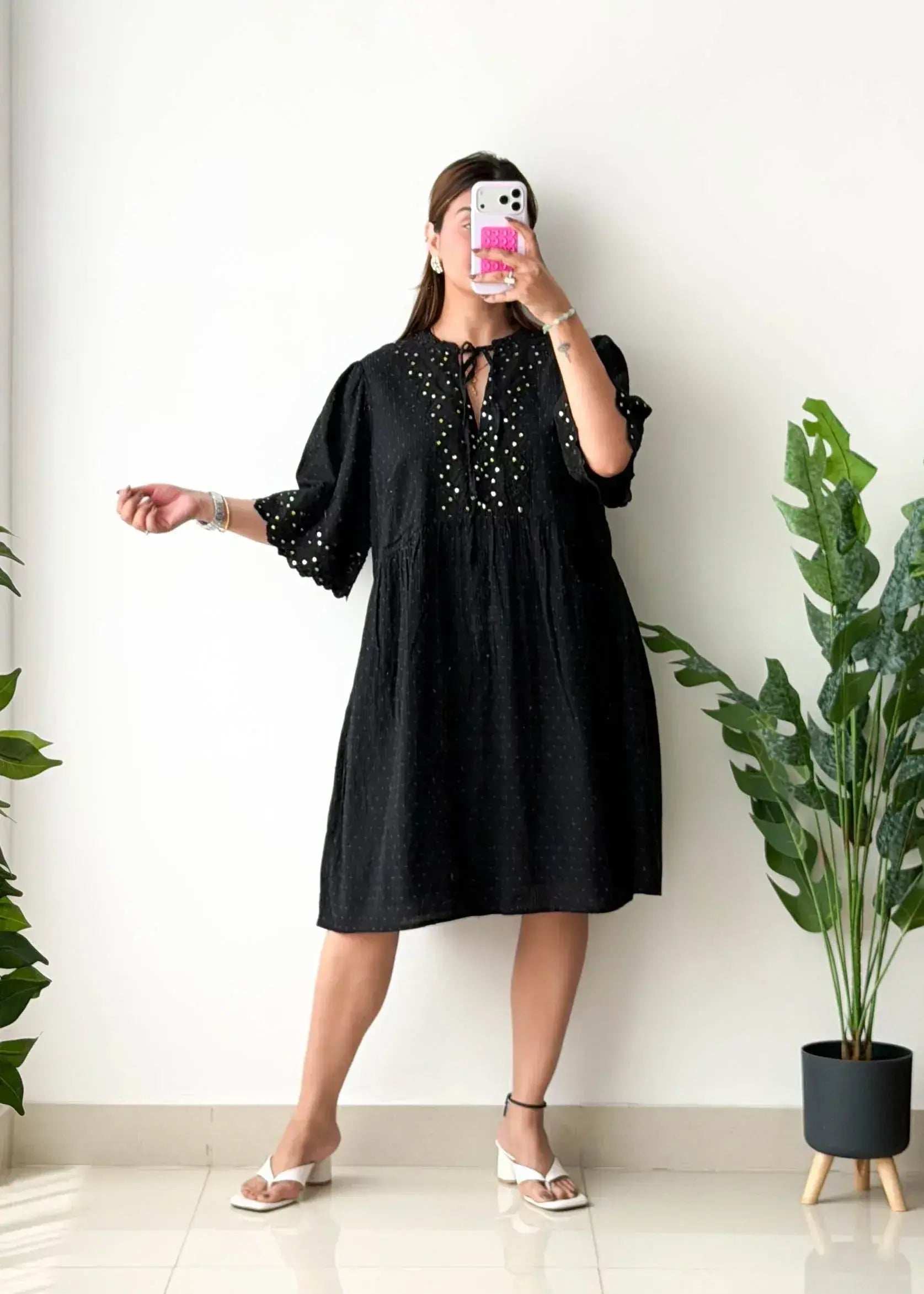 Size XL-XXL, Black Embellished Mini Dress