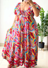 Size S-M, Multicolor Abstract Maxi Dress