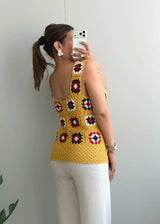 Size S-M, Mustard Crochet Patchwork Tank Top - Closet by Payal