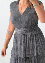 Size M-L Silver Pleated Midi Dress