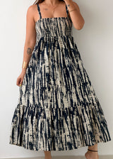 Size L-XL Black Tie-Dye Smocked Maxi Dress