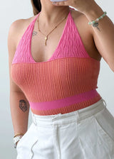 Size XS-S Pink Ribbed Halter Bodysuit