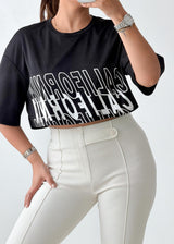 Size XS-M Black Graphic Crop Top