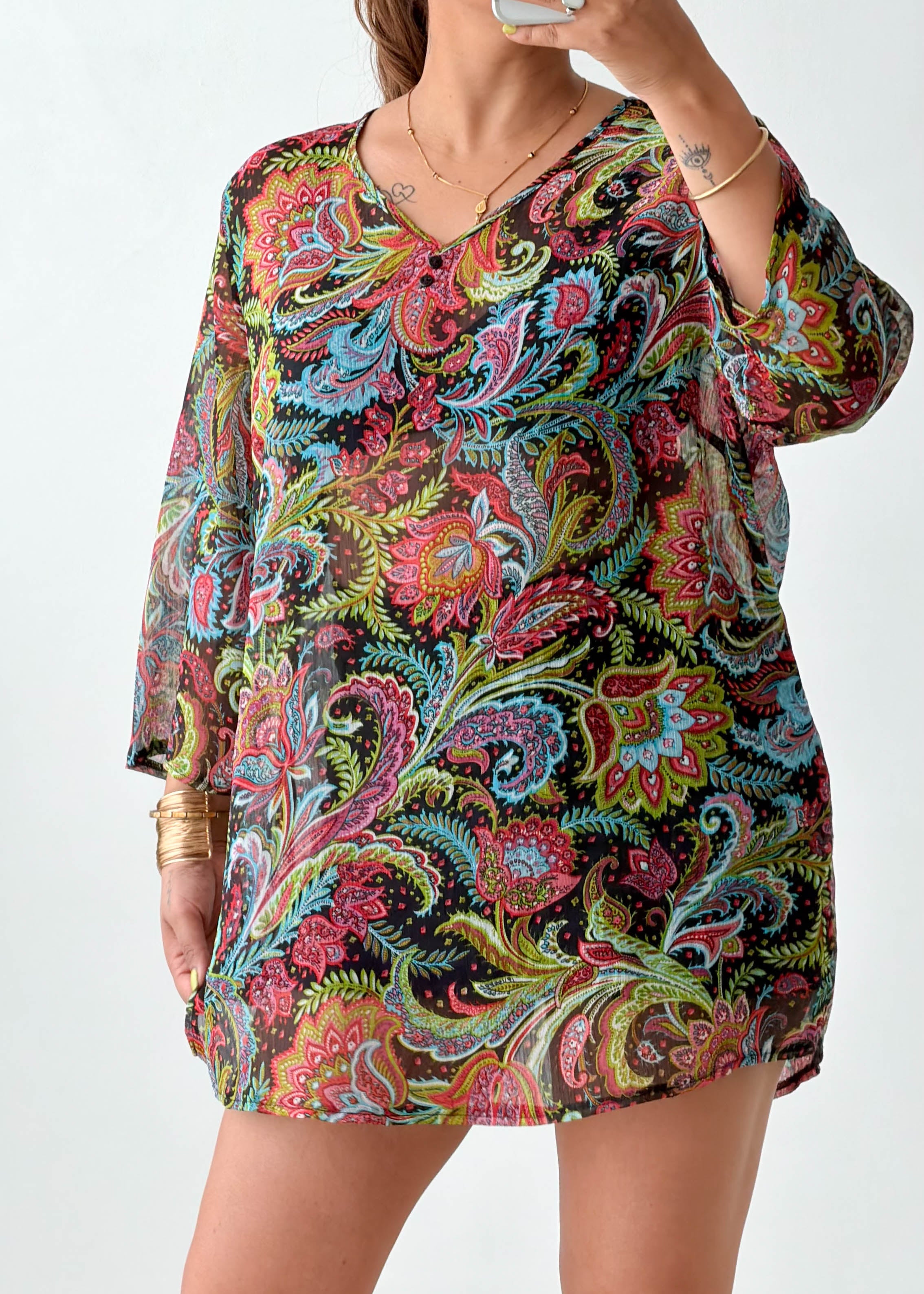 Size M-L Multicolor Paisley Tunic Top