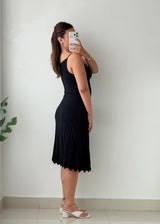 Size S-M Black Pleated Knit Midi Dress