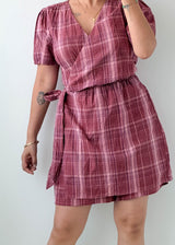 Size M-L Mauve Plaid Wrap Dress