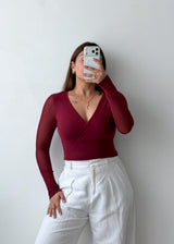 Size XS-S Wine Wrap Long Sleeve Top