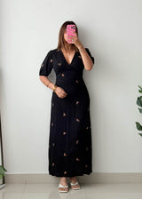 Size S Black Embroidered Maxi Dress