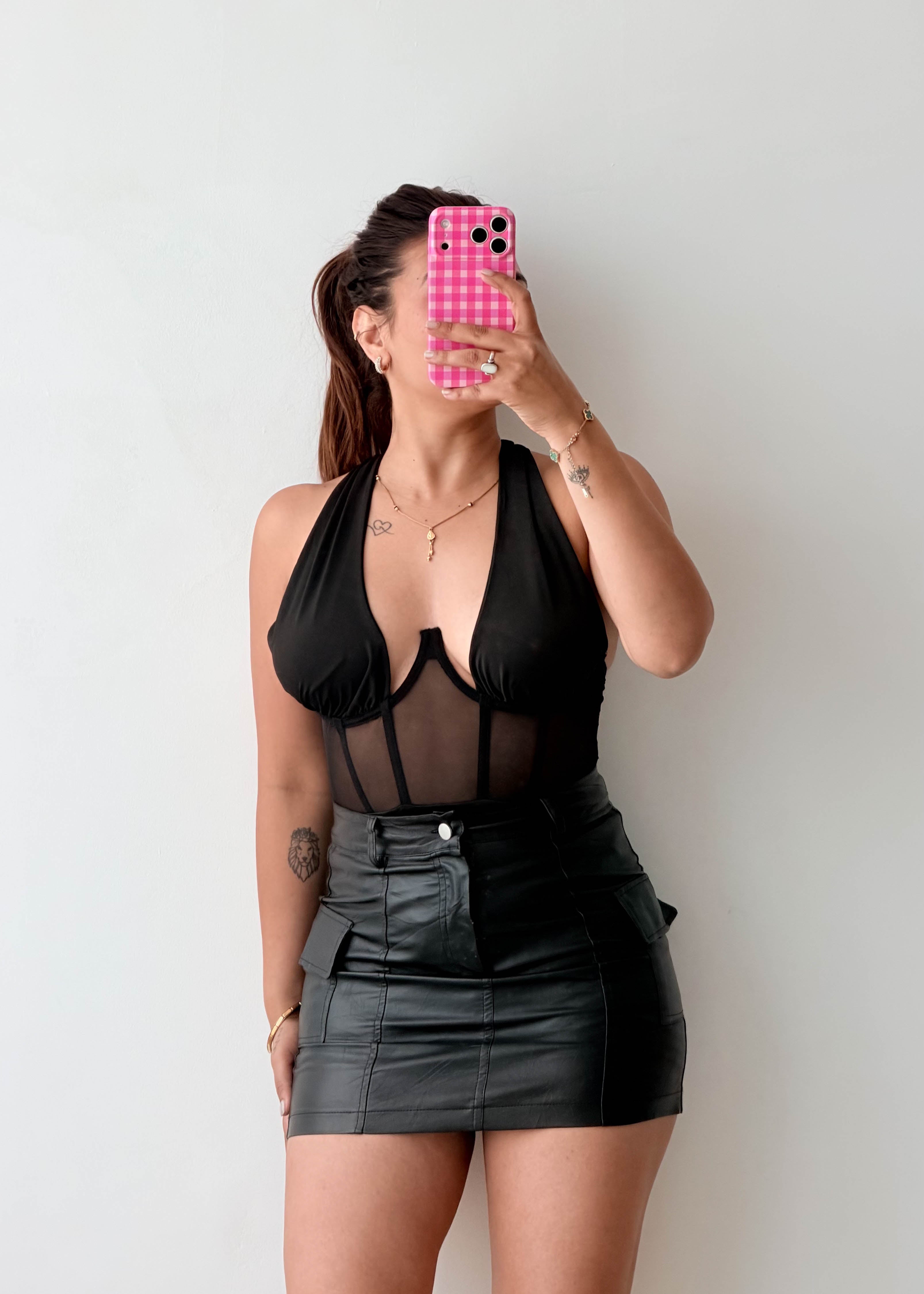 Size XS-S Black Mesh Corset Bodysuit