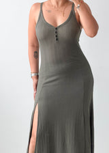 Size S-M Olive Ribbed Knit Maxi Dress