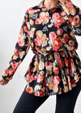 Size M-L Black Floral Peplum Top