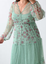 Size XL-2XL Mint Floral Mesh Maxi Dress