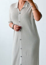 Size L-XL Beige Button-Down Knit Midi Dress