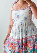 Size S-M White Multicolor Printed Maxi Dress