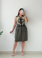 Size S-M Black & Beige Textured Knit Dress