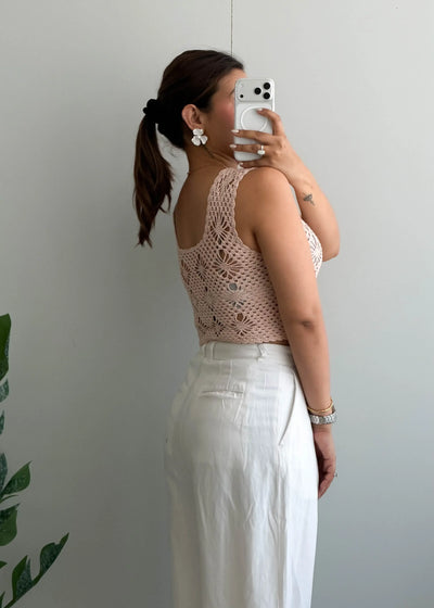 Size XS-S, Blush Crochet Button Front Top - Closet by Payal