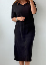 Size M-L Black Collared Knit Midi Dress