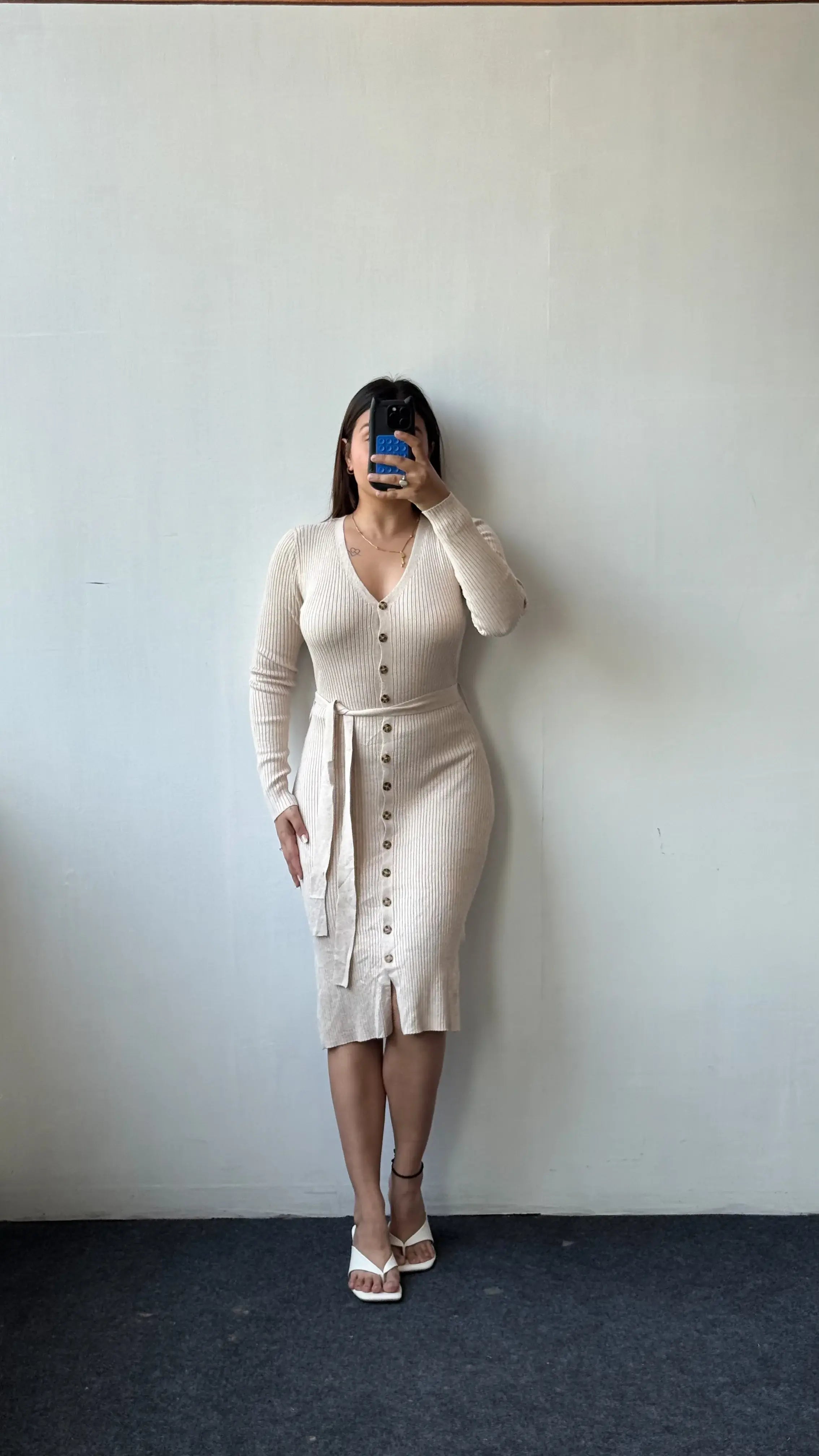 Size S-M, Button-Down Ribbed Midi Dress
