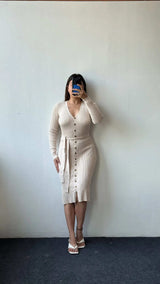 Size S-M, Button-Down Ribbed Midi Dress